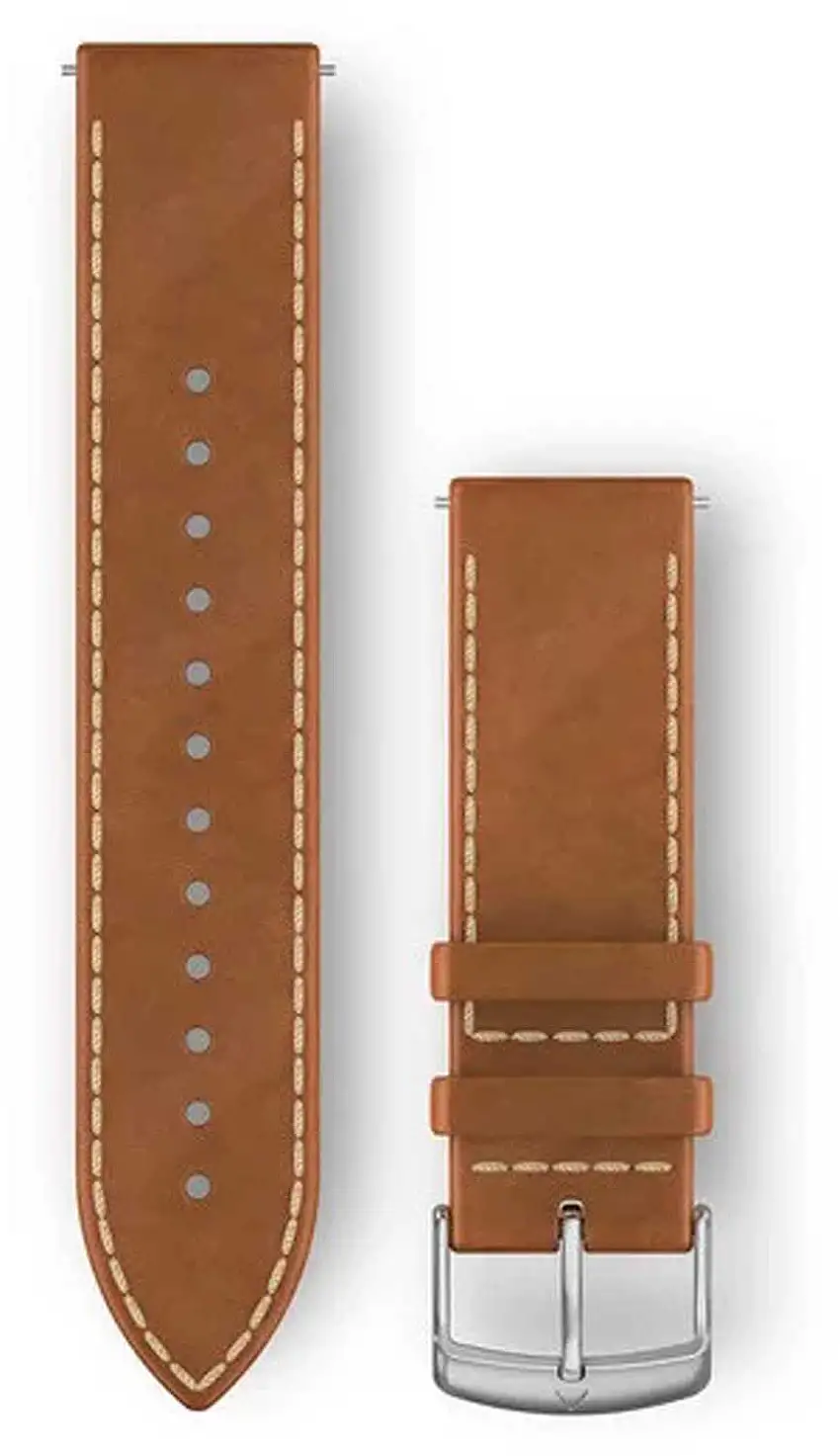 Armband Garmin Quick Release 20 mm läder ljusbrun/silver