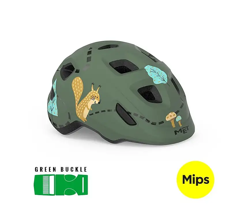 Cykelhjälm Barn Met Hooray MIPS Grönt Spänne green forest