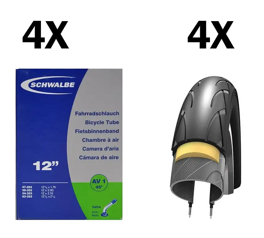 4 däck + 4 slangar Schwalbe Kid 12"