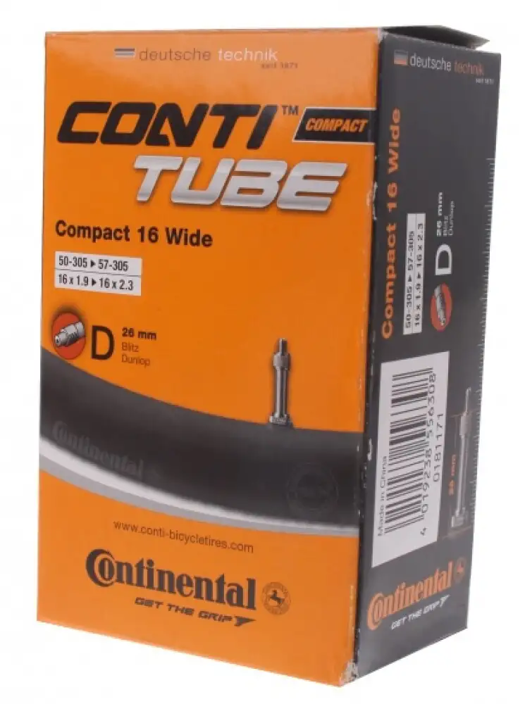 Continental 16" Slang 50/62-305 med 26mm dunlop ventil