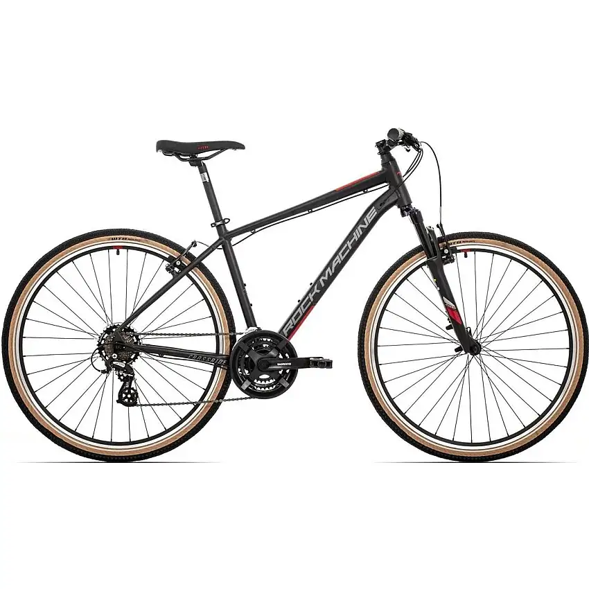 Hybridcykel Rock Machine Crossride 100 svart/grå/röd