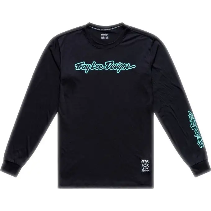 Cykeltröja Troy Lee Designs Skyline Ride Long Sleeve Tee Signature Black/Real Teal