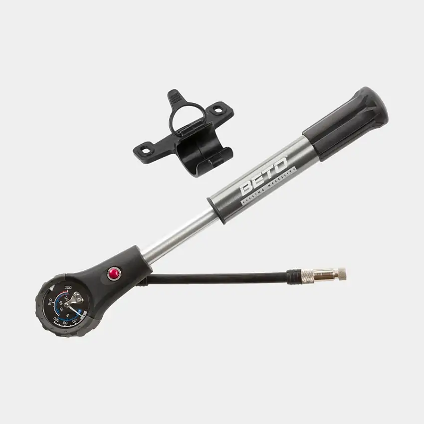 Dämparpump Och Minipump BETO Dual Function 2-In-1 Med Analog Tryckmätare (Manometer) Med Extern Slang Med Bleed-Funktion + Ramfäste grå