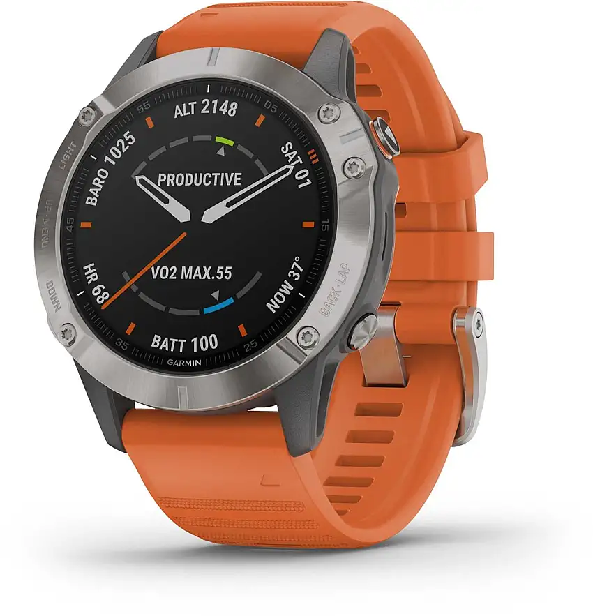 Träningsklocka Garmin Fenix 6 Sapphire Titanium grå/orange